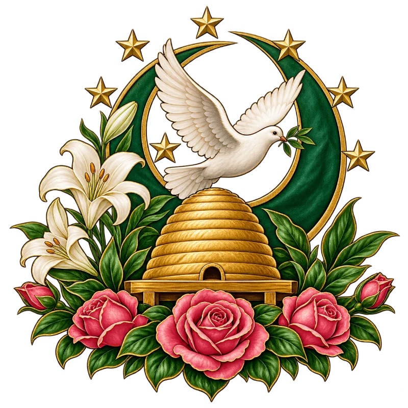 Rebekah emblems: beehive, moon and stars, dove, lily